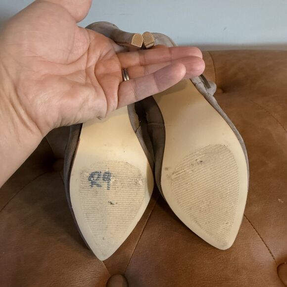 JustFab Womens Posey Booties Taupe Fringe Pointed Toe Slim Heels Side Zip W-US 8 - Picture 7 of 9